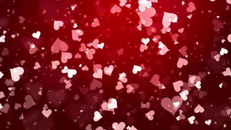 flying hearts on red background