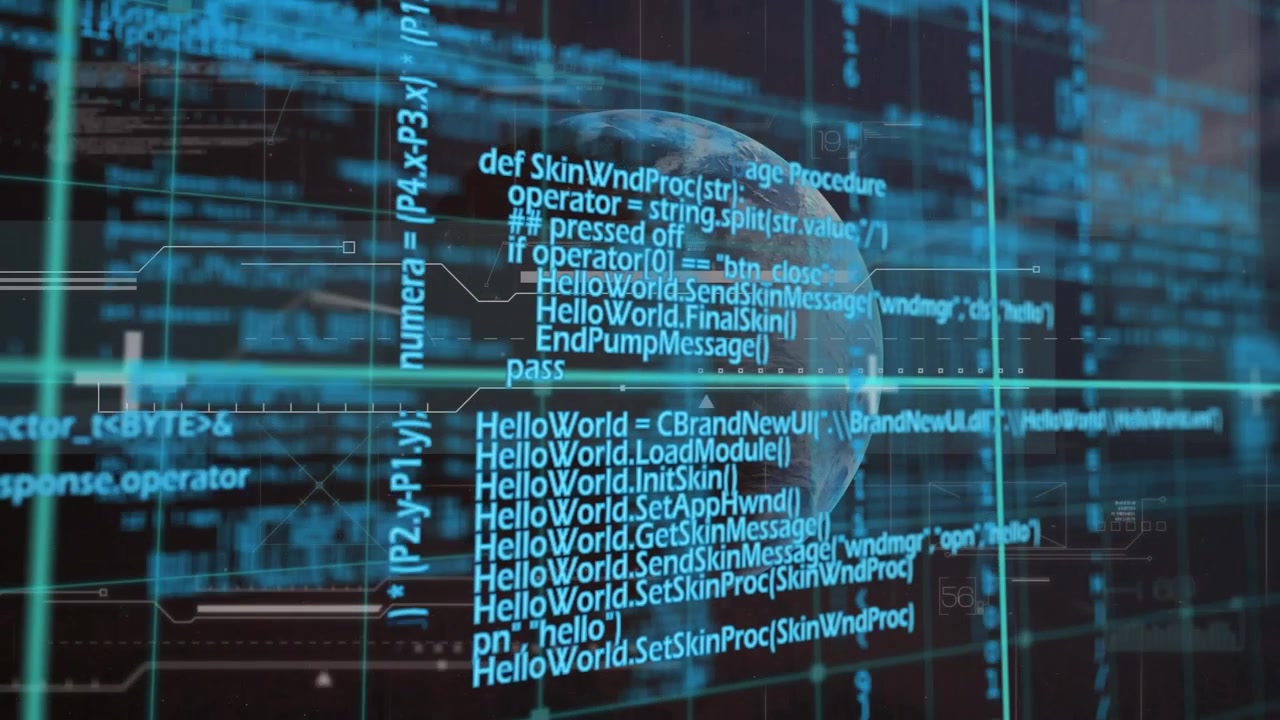 Digitale Erdkugel umgeben von scrollendem Computercode