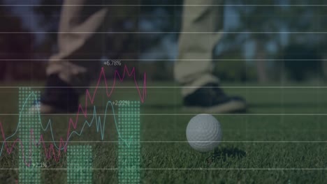 animation of financial data processing over male golf player