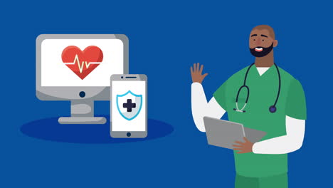 medical professional with technology