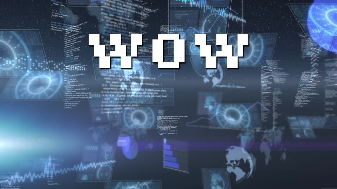 범위 스캐닝과 데이터 처리의 wow 텍스트의 애니메이션