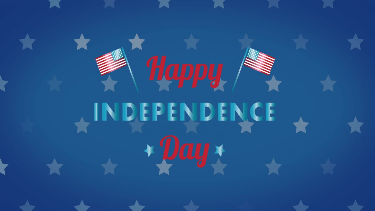 푸른 배경에 별 위에 행복한 독립의 날 텍스트의 애니메이션
