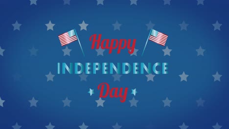 animación del texto del feliz día de la independencia sobre estrellas en fondo azul.
