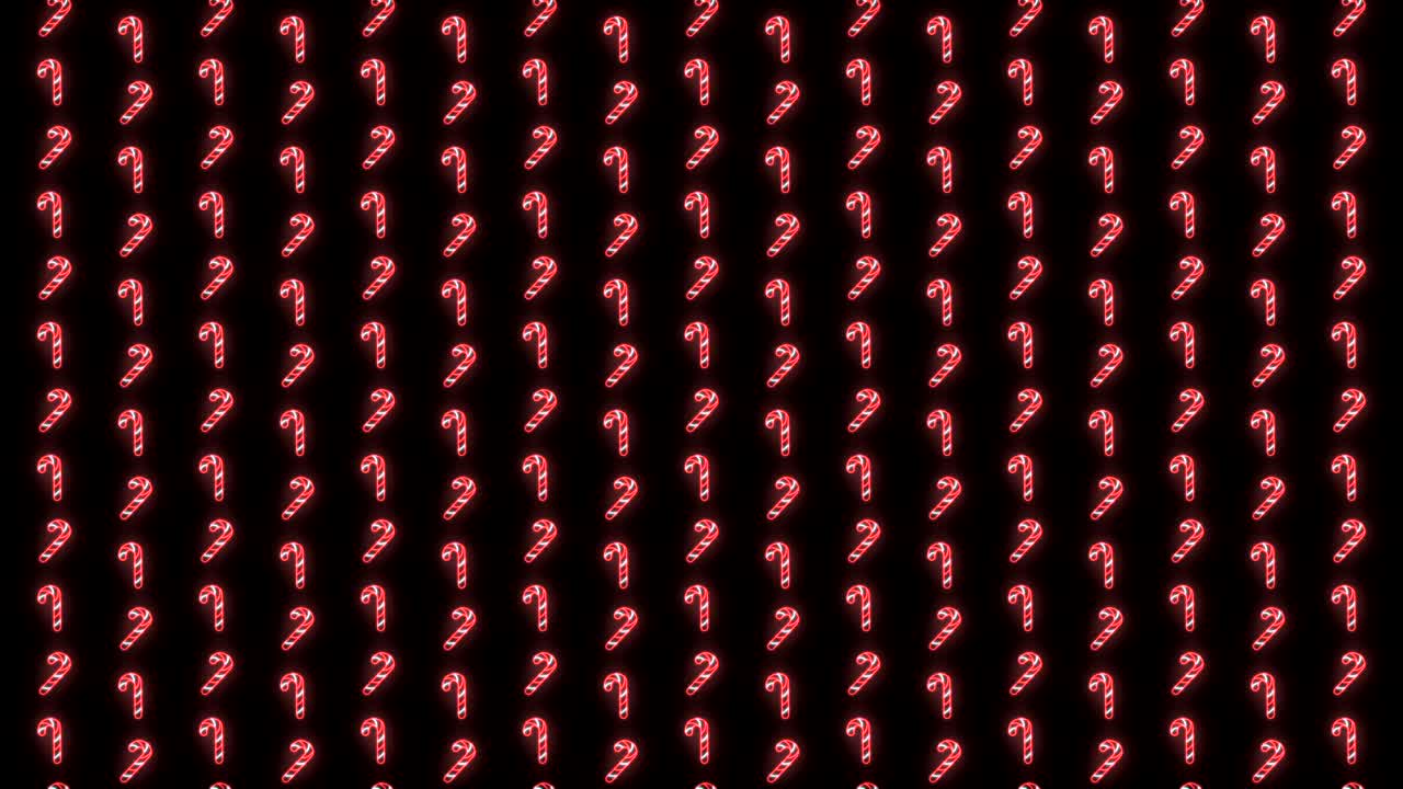 fondo de patrón navideño de neón de bastón de caramelo en animación de bucle rojo, blanco y negro