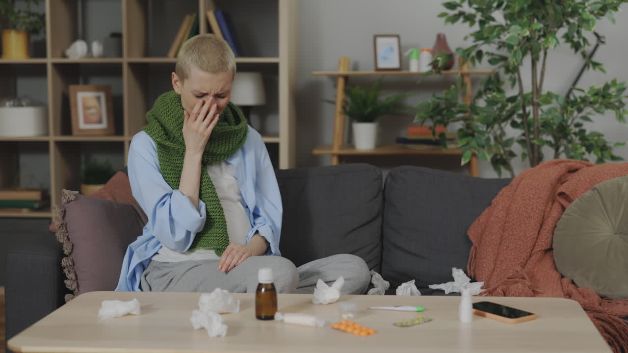 Woman Suffering from Illness at Home