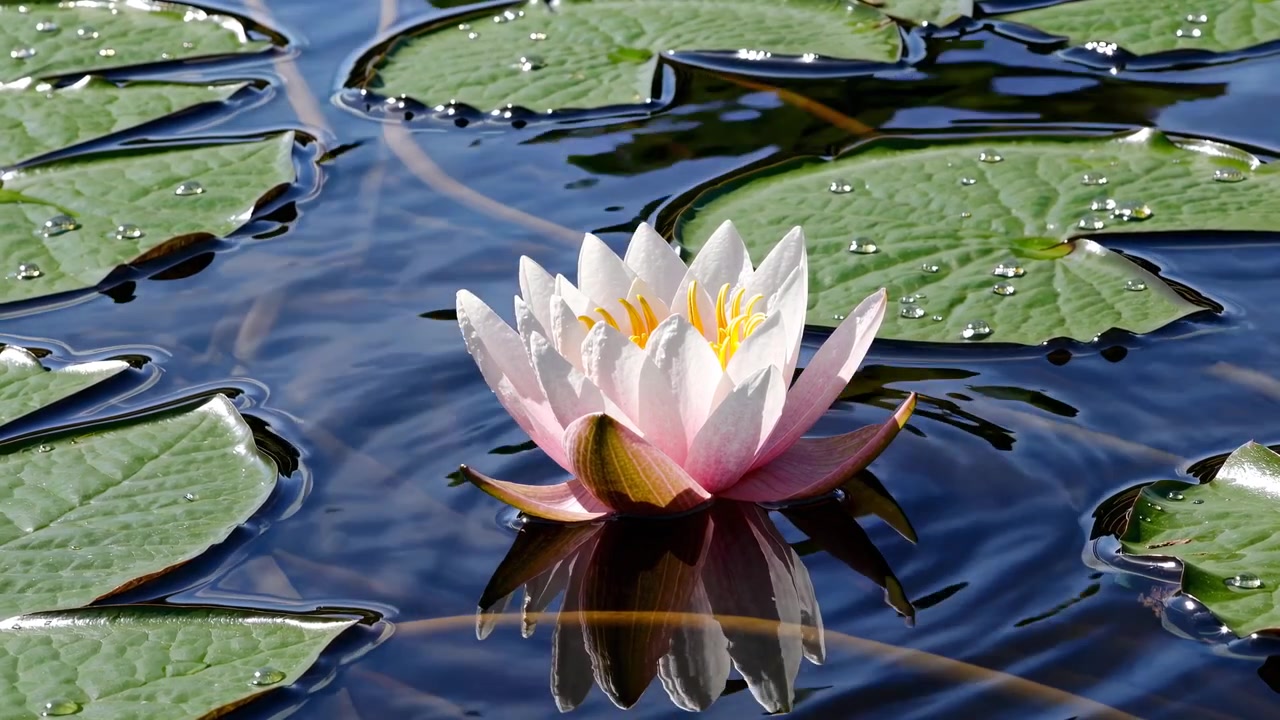 Schöne rosa Seerose schwimmt auf einem ruhigen Teich