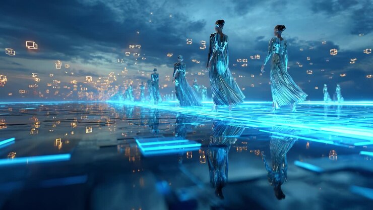 Futuristic digital scene with women