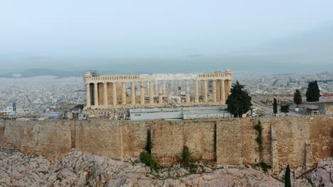 drone breathtaking aerial views of the parthenon in athens, greece