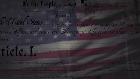 animación del texto de la constitución sobre la bandera estadounidense