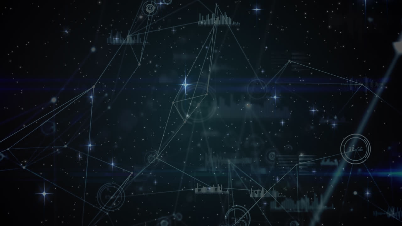 Animation of stars over network of connections on black background