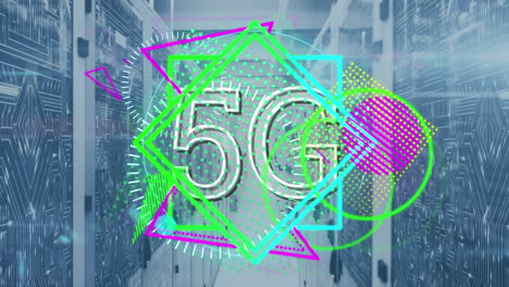 animación de formas y texto 5g sobre la sala del servidor