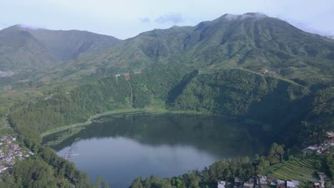 Aerial-view-of-Telaga-Menjer,-Wonosobo,-Indonesia