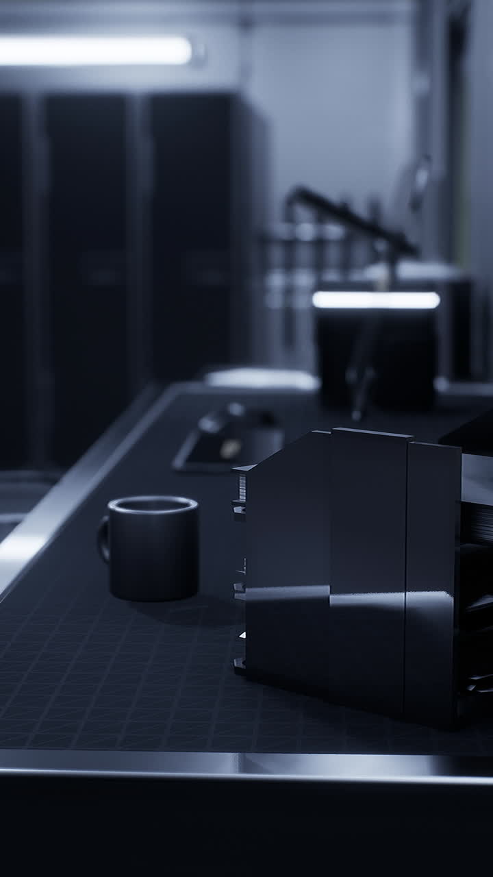 장비와 어두운 컵이 있는 기술실