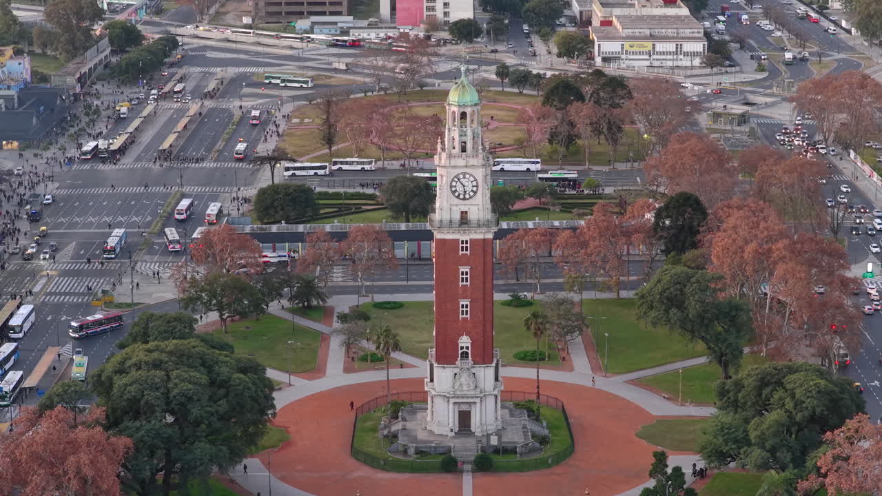 Aerial view of iconic Monumental Tower in Buenos Aires, Argentina