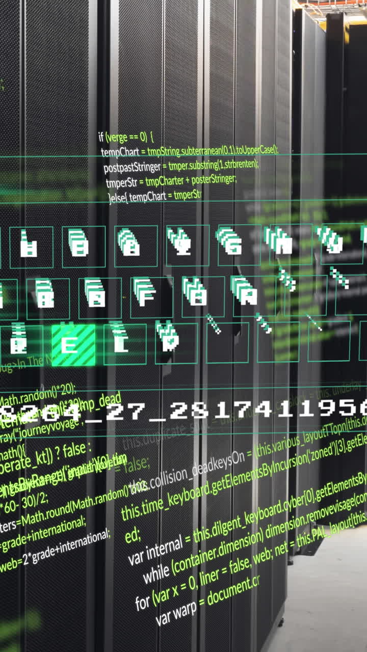 animación del procesamiento de datos y el teclado sobre la sala del servidor