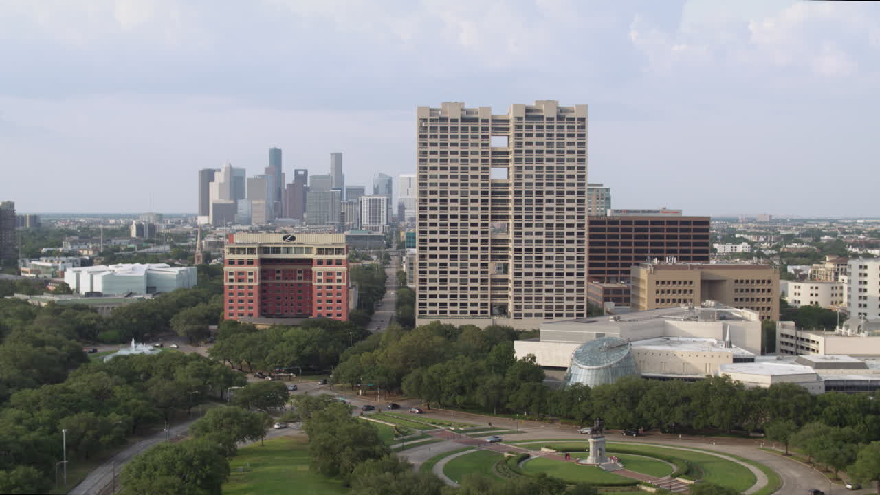 텍사스주 휴스턴에 있는 박물관 지구의 공중 촬영 설정