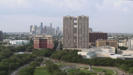 establishing aerial shot of the museum district in houston, texas