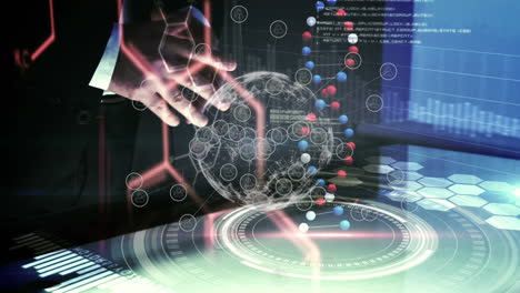 animación de la red de conexiones con iconos sobre empresario caucásico y procesamiento de datos