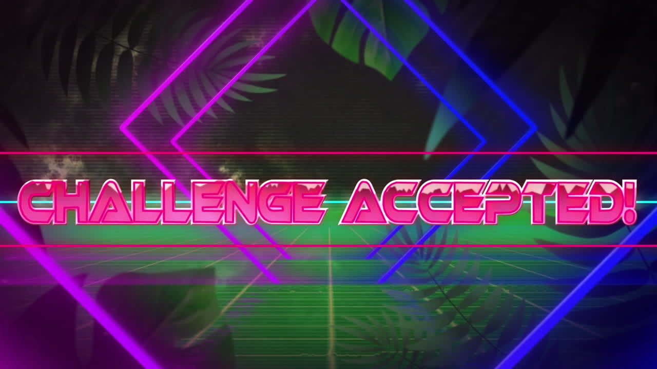 이 도전의 애니메이션은 녹색 잎과 원활한 패턴으로 네온 터널 위의 텍스트 배너를 받아들였습니다.