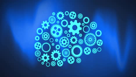 Animation-of-human-brain-with-cogs-over-blue-light-trails-on-black-background