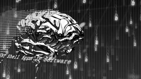 animation of data processing and brain on black background