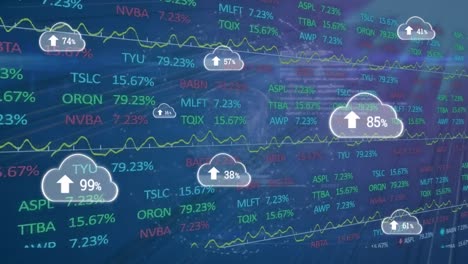 Animation-Von-Wolken-Mit-Wachsender-Zahl-über-Dem-Aktienmarkt