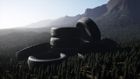 abandoned car tires in mountains