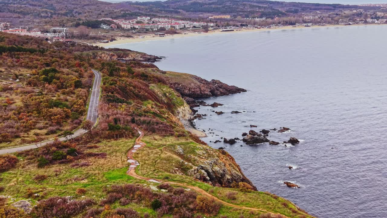 Scenic aerial view of coastal landscape in Bulgaria during autumn
