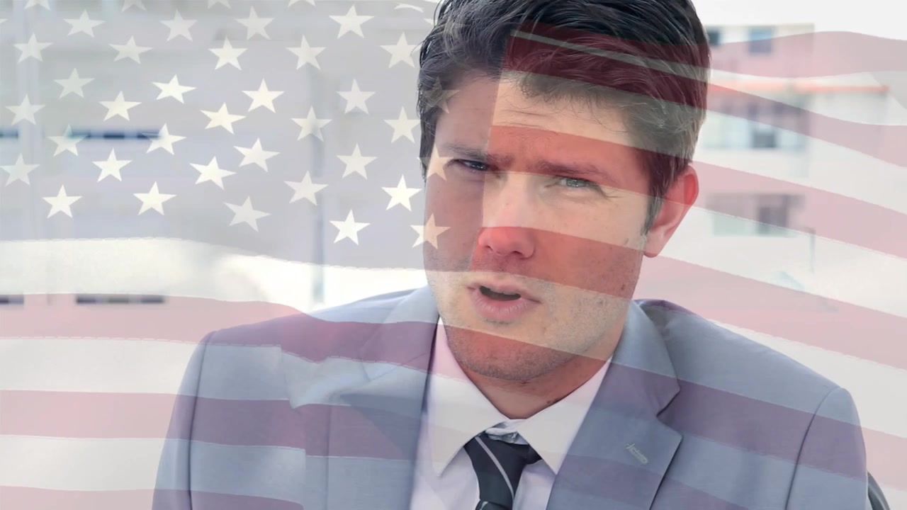 Animation of flag of usa over caucasian businessman