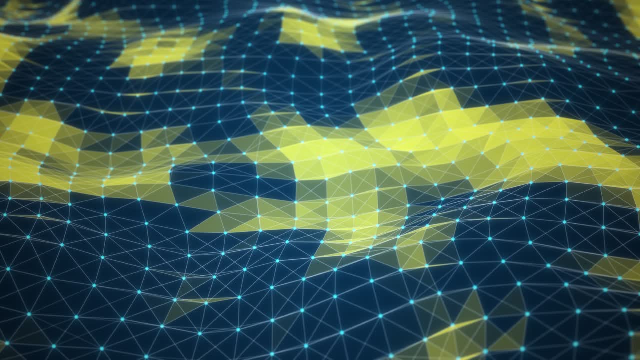 volando sobre la onda digital futurista de color azul y amarillo