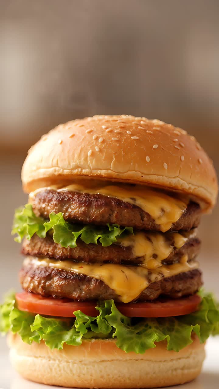 Hamburger Succoso Primo Piano Sfondo Bokeh 4K
