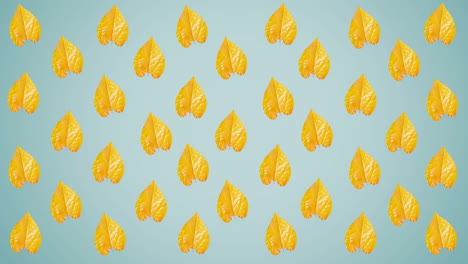 animatie van rijen van herfstgele bladeren op blauwe achtergrond