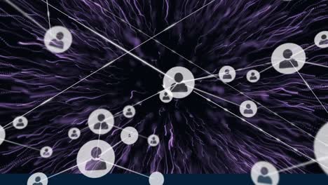 animación de la red de conexiones con las personas iconos sobre senderos de luz púrpura brillante