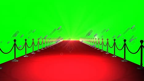 Animation-of-violet-shapes-moving-over-red-carpet-and-green-background