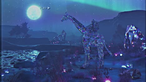 Crystal Giraffe in a Magical Night Landscape