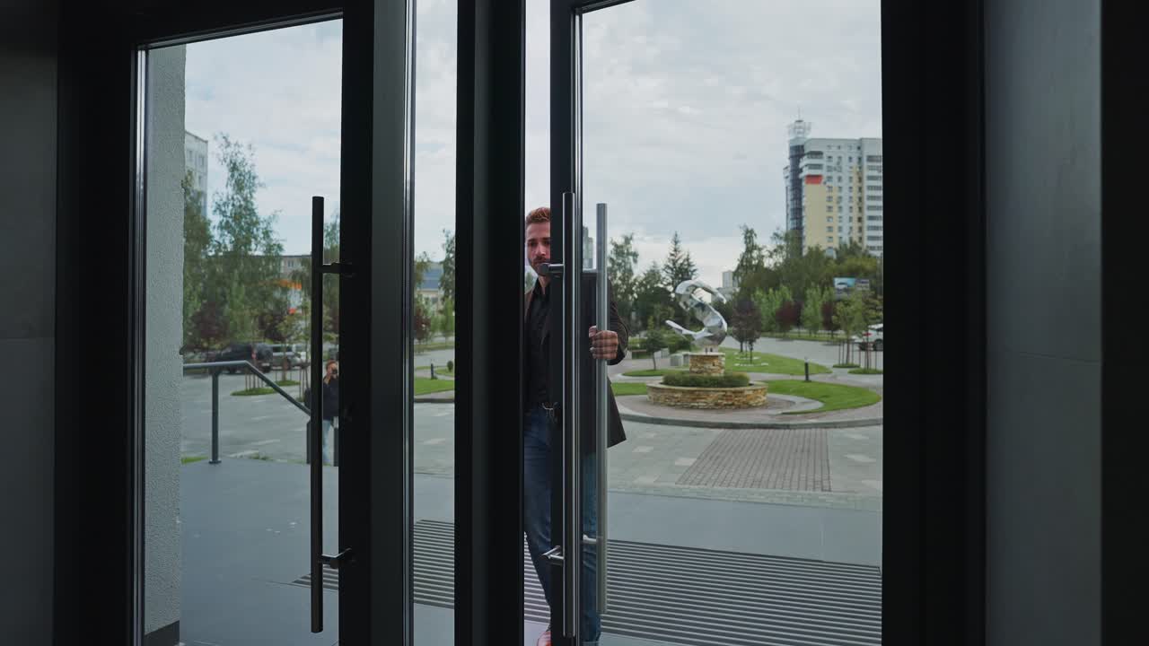 Man Entering/Exiting Building