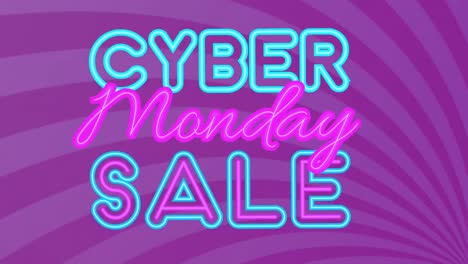 Animation-of-cyber-monday-sale-text-over-sunburst-pattern-against-purple-background