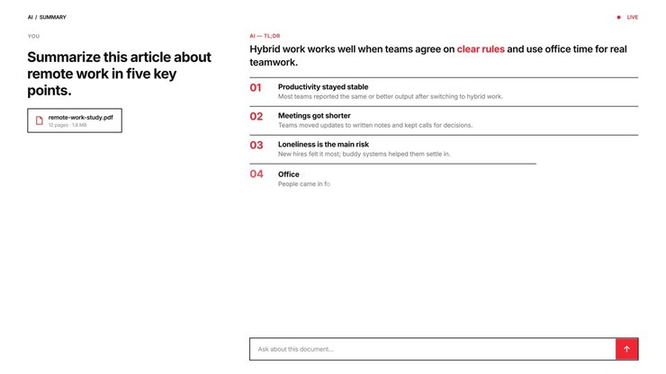Swiss Style Minimal AI Summary Card