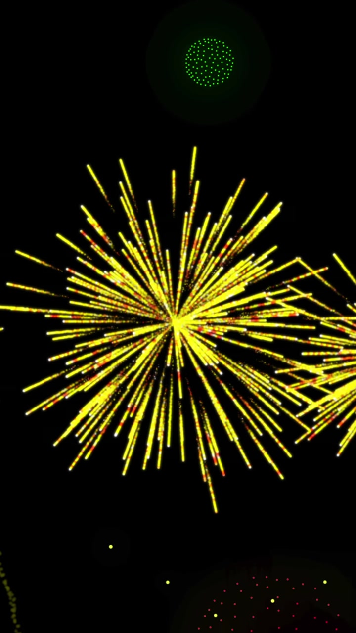 Animazione di forme e fuochi d'artificio su sfondo nero.