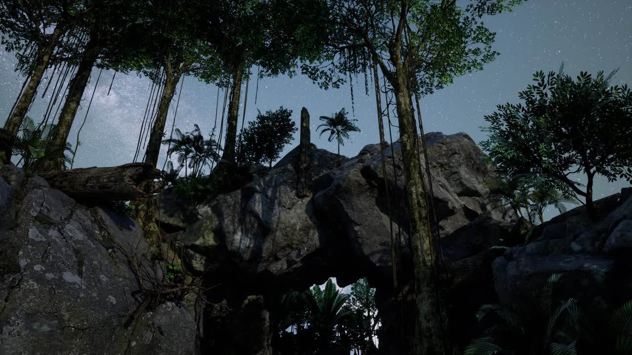 모래석 협곡 벽과 나무 위에 4k 하이퍼 ⁇ 스 스타 트레일