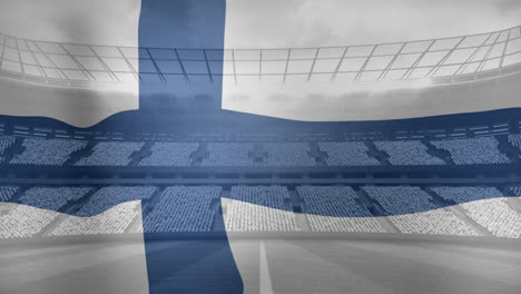 Animación-De-La-Bandera-Ondeante-De-Finlandia-Sobre-El-Estadio-Deportivo.