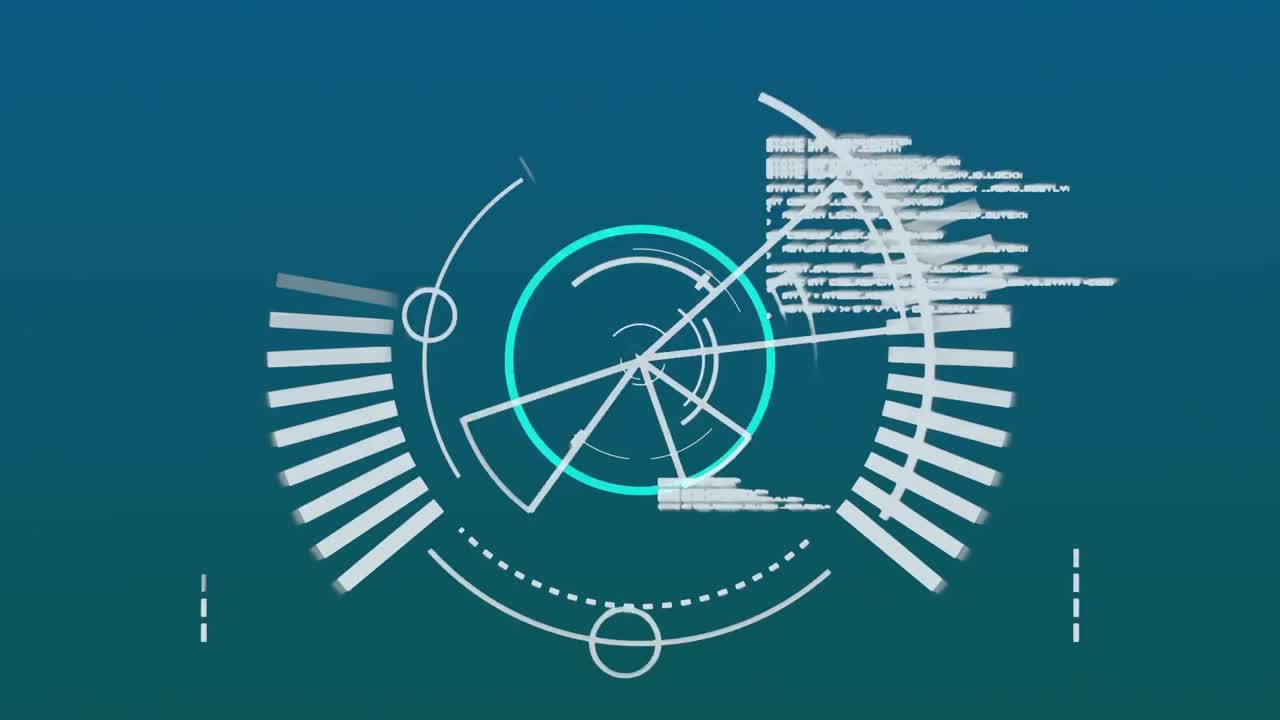 이동하는 파란색 원 위의 범위 스캐닝과 데이터 처리