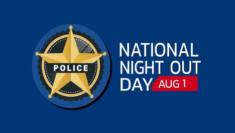 animation of national night out text over police star icon on blue background