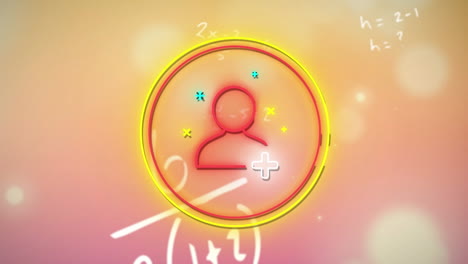 오렌지색 배경에 수학 수식 위에 소셜 미디어 아이콘의 애니메이션