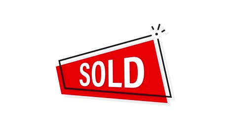 sold red label on white background. motion graphics.