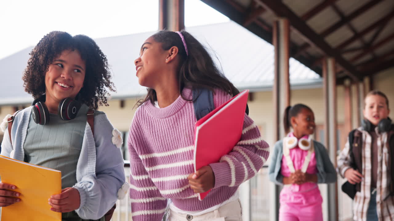 Group of Diverse Students Walking in School Corridor
