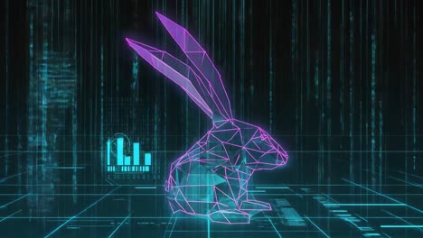 wireframe neon rabbit in a digital matrix