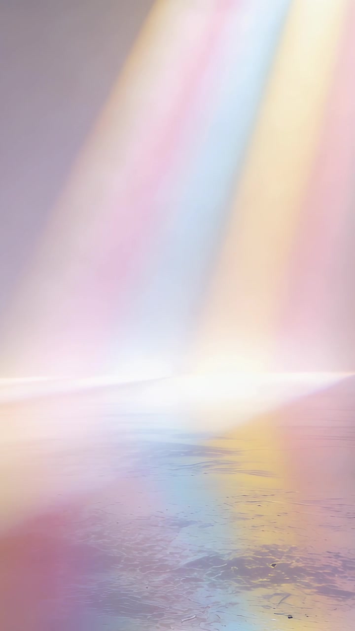 Vertical video: Shifting beams tilting toward horizon after shift, glowing center, rippling surface