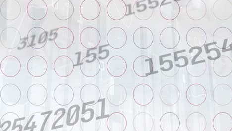 Animation of financial data processing over shapes on white background