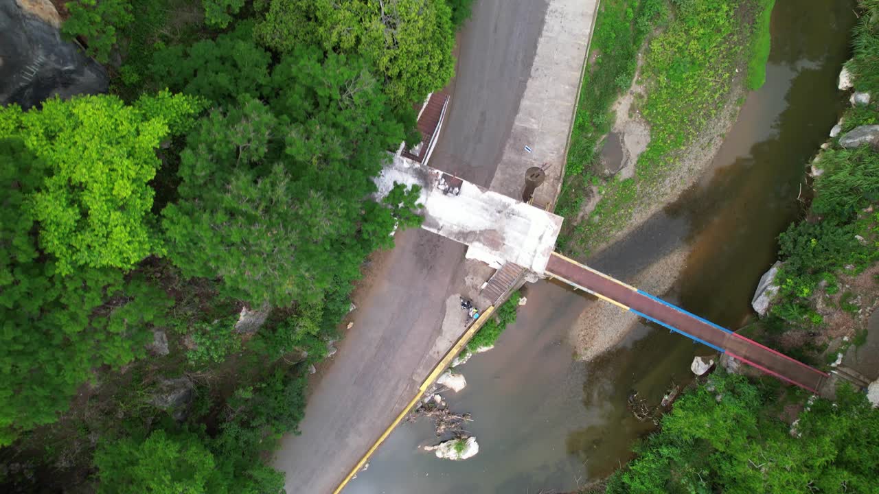 Aerial view of La Puerta del Llano, San Juan, Venezuela, with river scene